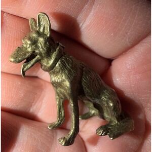 Vintage Brass German Shepherd Dog Figurine Sitting Detailed Animal Sculpture